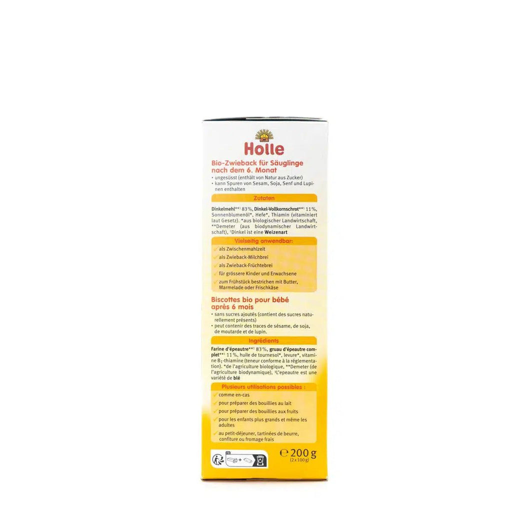 Holle Snack - Spelt Baby Rusks (6+ Months) | Organic's Best Shop | ingredients 