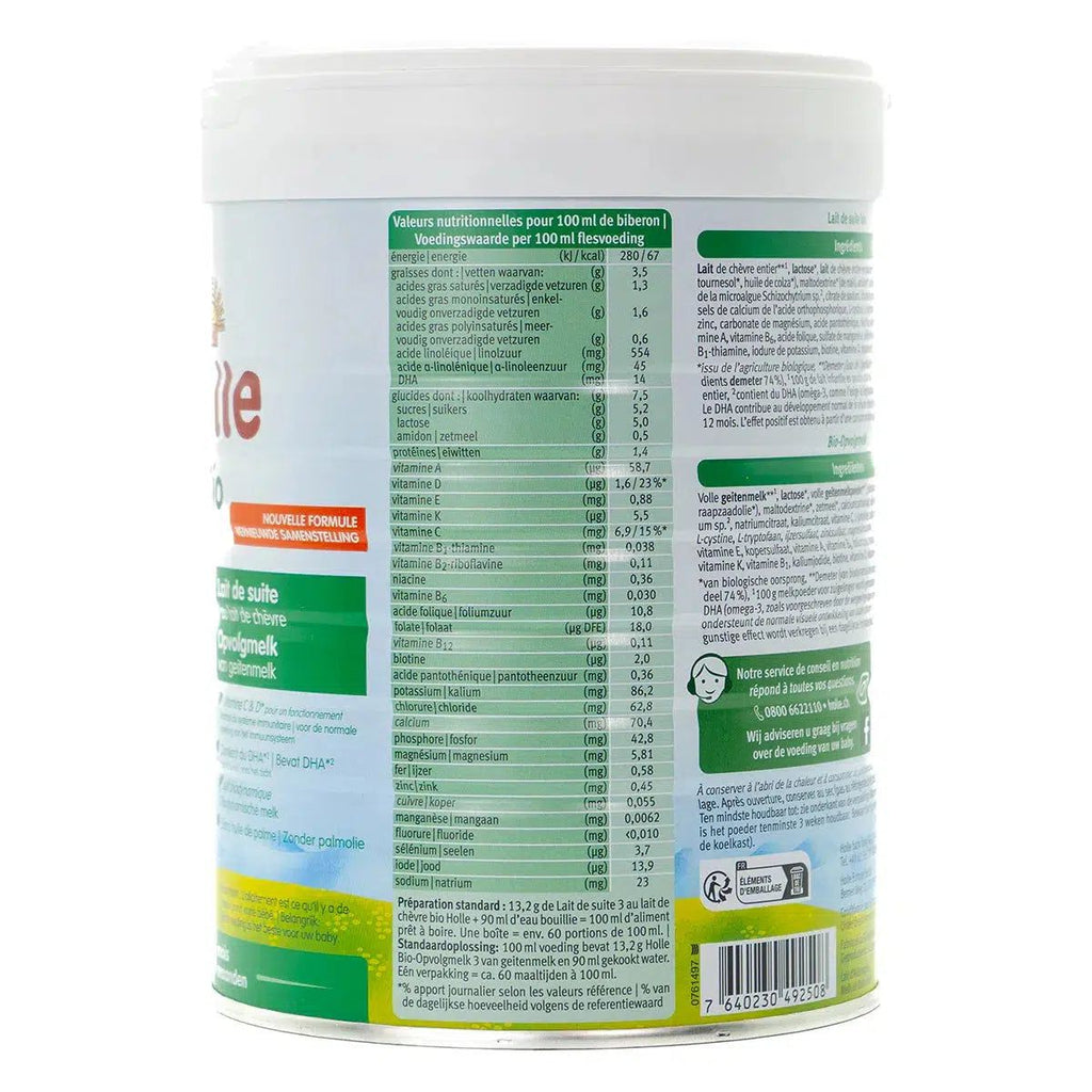 Holle Stage 3 (10+ Months) Goat Milk Formula: Dutch Version | Organic European Baby Formula | Nutrition facts