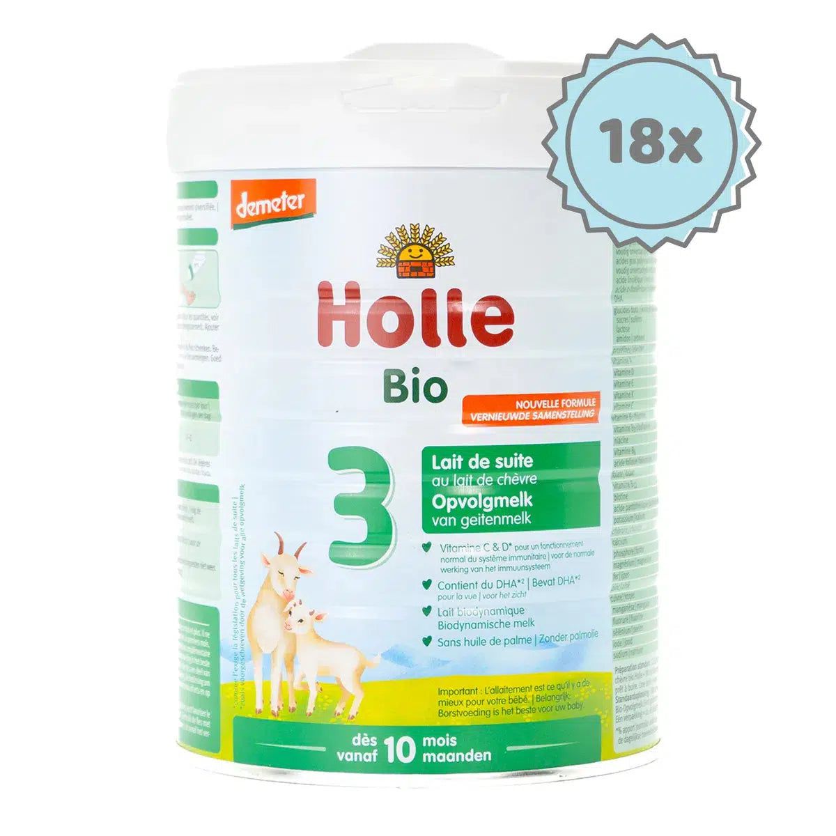 Holle Stage 3 (10+ Months) Goat Milk Formula: Dutch Version | Organic European Baby Formula | 18 cans