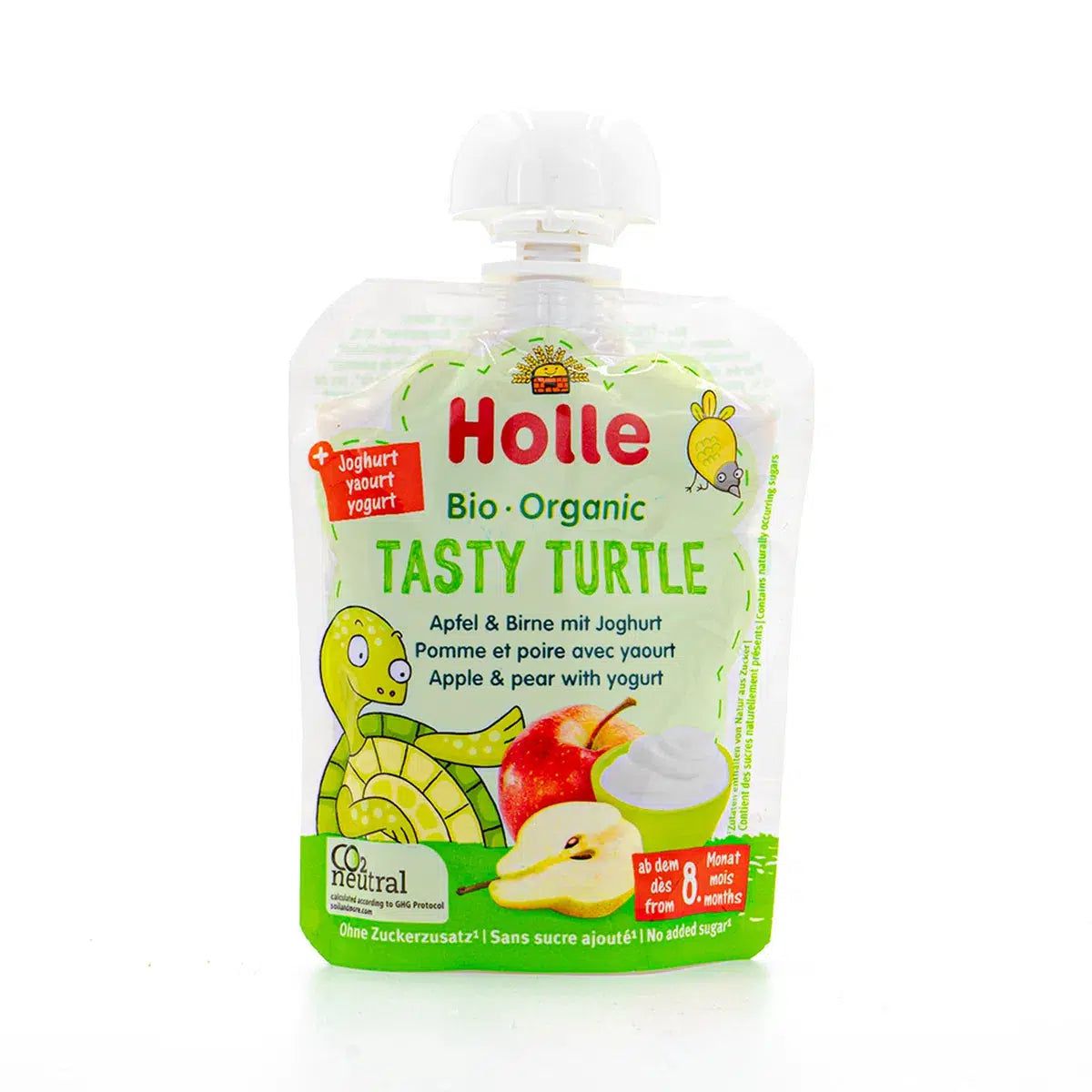 Holle Tasty Turtle: Apple, Pear & Yogurt (8+ Months) | Organic Baby Pouch