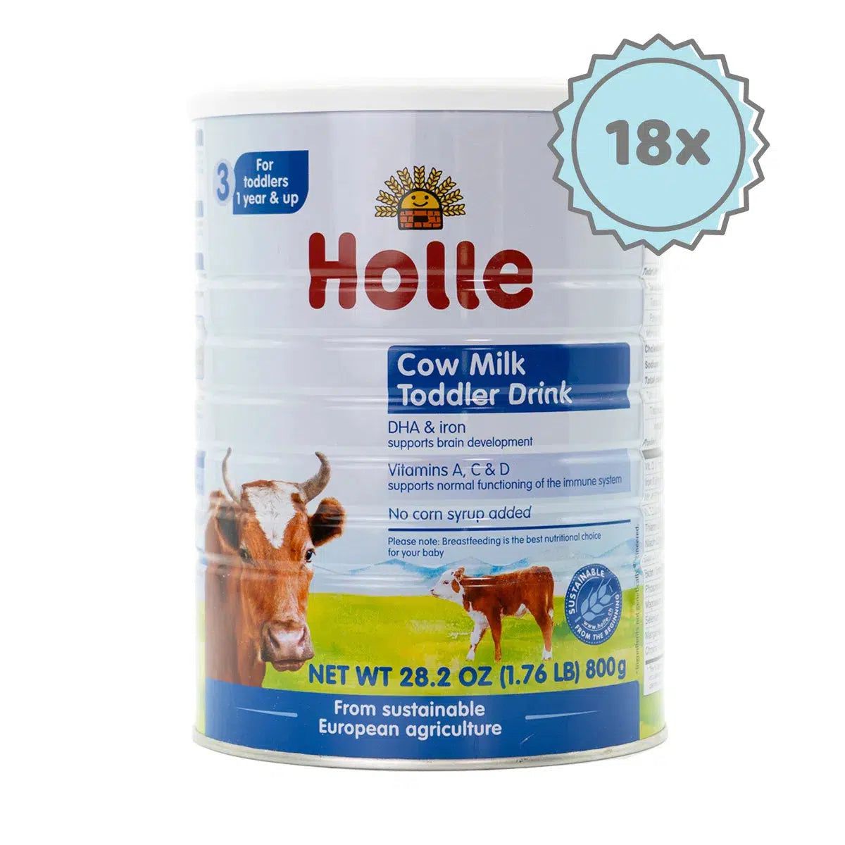 Holle Toddler (12+ Months) Cow Milk Formula: USA Version (800g) | Organic Baby Formula | 18 cans