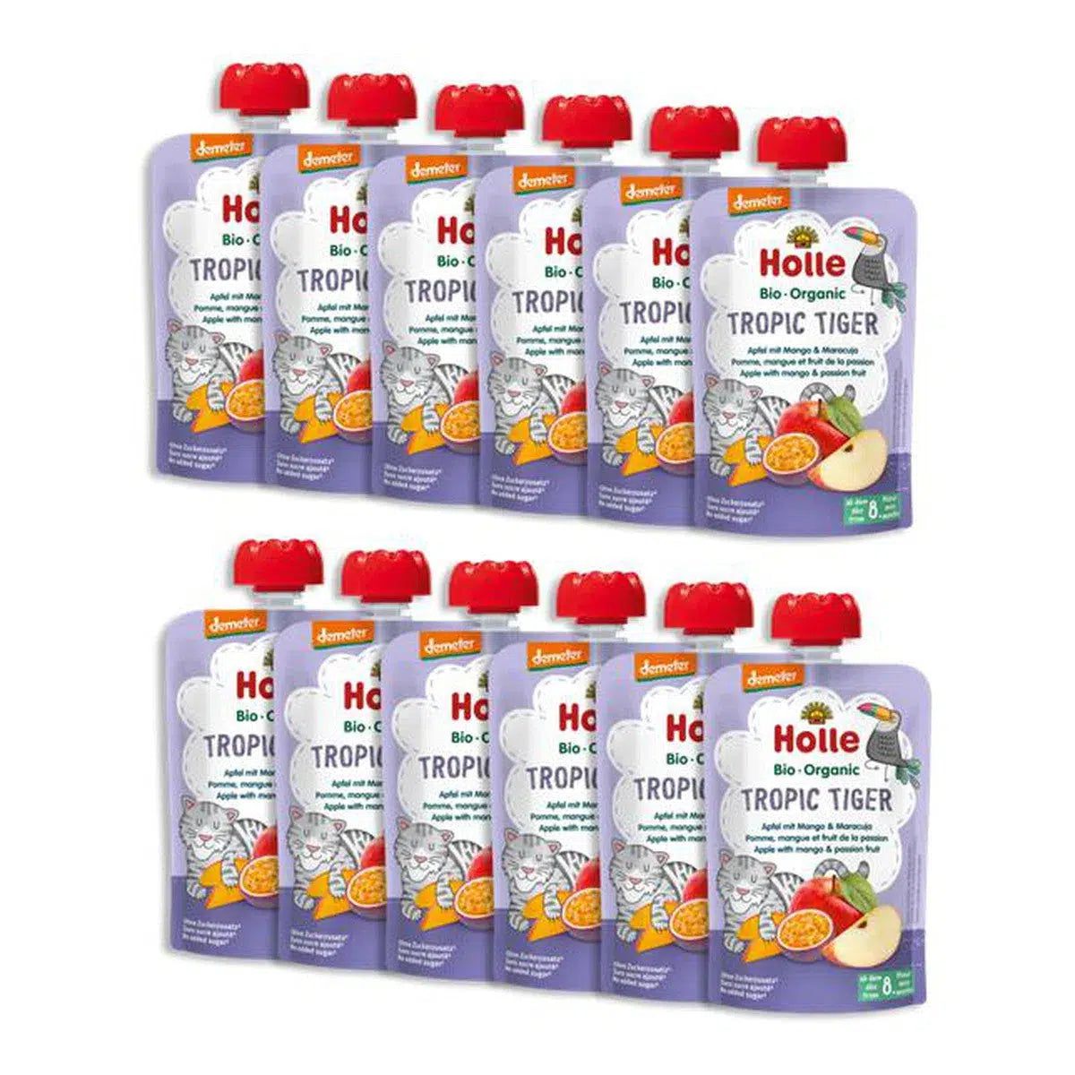 Holle Tropic Tiger: Apple, Mango & Passion Fruit (8+ Months) - 12 Pouches | Organic's Best Shop