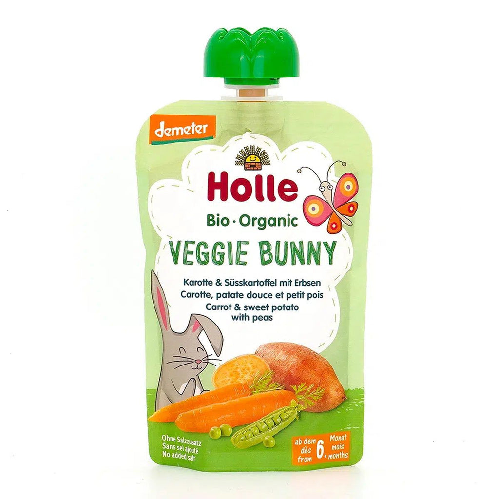 Holle Veggie Bunny: Carrot, Sweet Potato & Peas (6+ Months) | Organic Baby Pouch