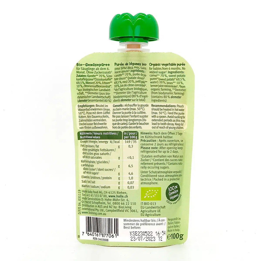 Holle Veggie Bunny: Carrot, Sweet Potato & Peas (6+ Months) | Nutrition facts