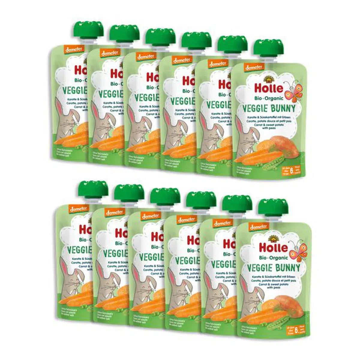 Holle Veggie Bunny: Carrot, Sweet Potato & Peas (6+ Months) - 12 Pouches | Organic's Best Shop