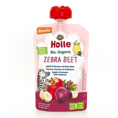 Holle Zebra Beet: Apple, Banana & Beetroot (6+ Months) | Organic Baby Pouch