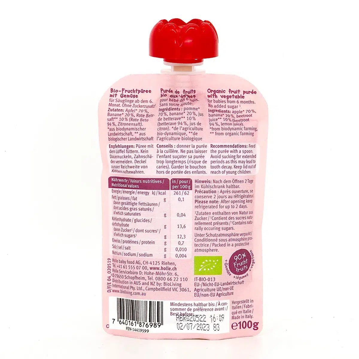 Holle Zebra Beet: Apple, Banana & Beetroot (6+ Months) | Nutrition facts