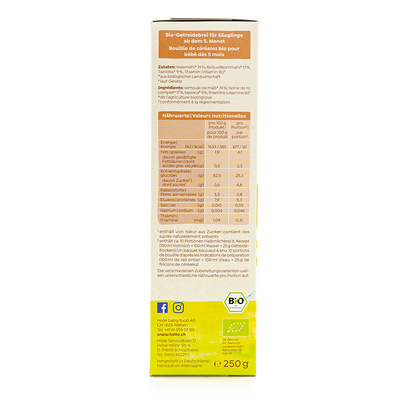 Holle Organic Corn and Tapioca Porridge (5+ Months) - 250g | Nutrition facts