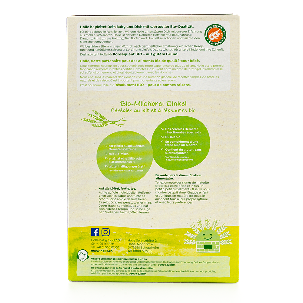 Holle Organic Milk Cereal with Spelt (5+ Months) - 250g