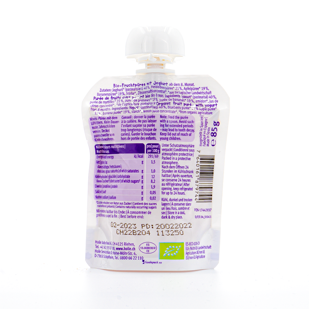 Holle Blueberry Bear: Blueberry, Apple, Banana & Yogurt (8+ Months) - 12 Pouches