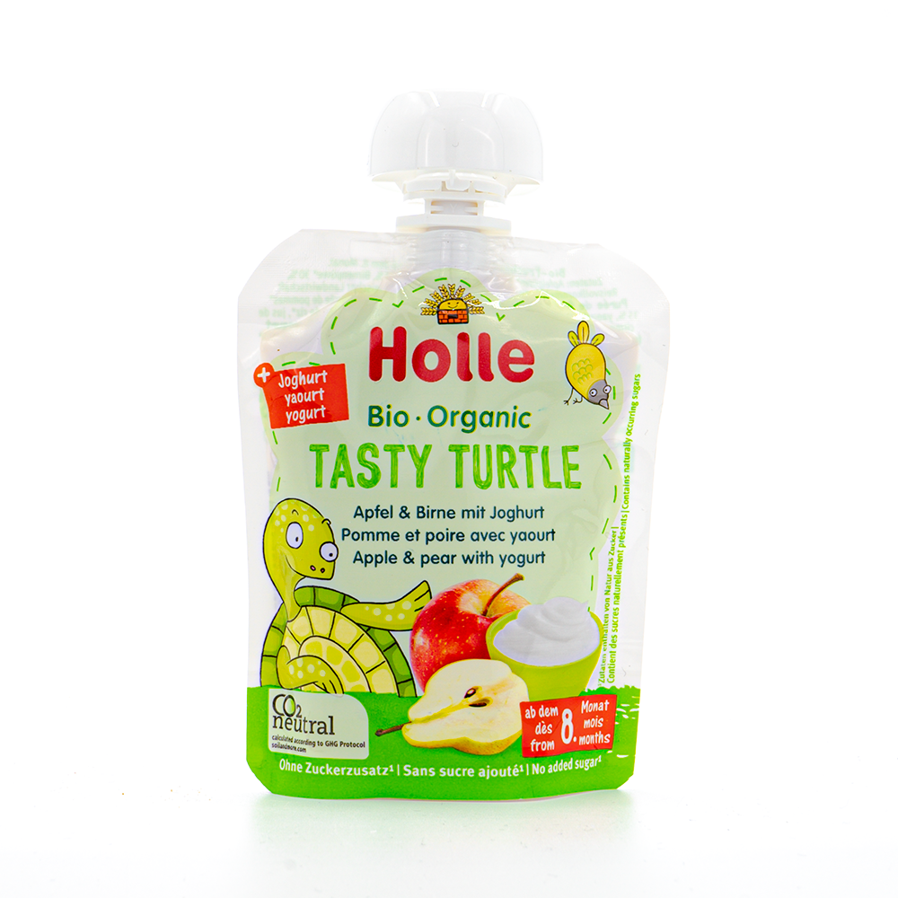 Holle Tasty Turtle: Apple, Pear & Yogurt (8+ Months) | Organic Baby Pouch