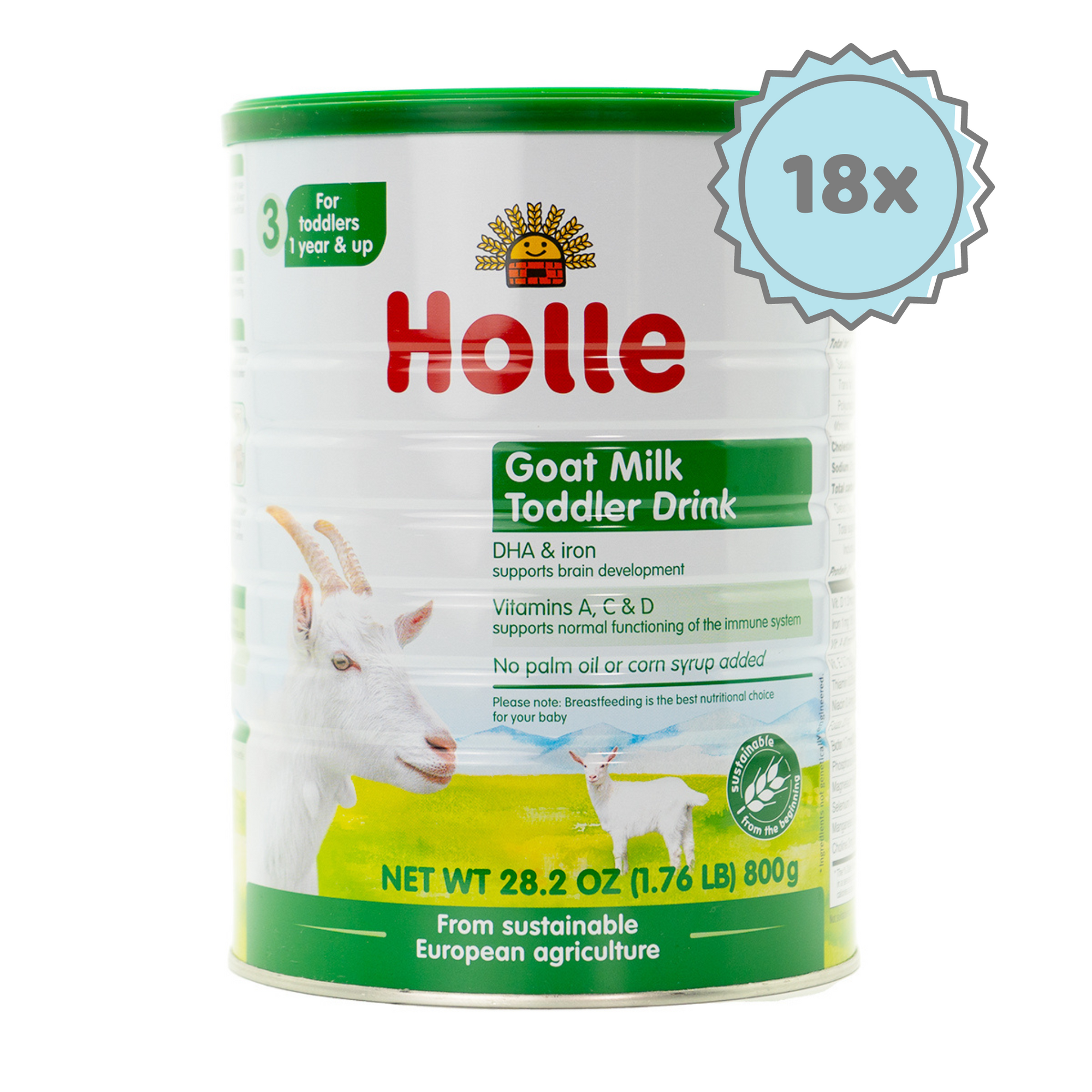 Holle Toddler (12+ Months) Goat Milk Formula: USA Version (800g) | Organic Baby Formula | 18 cans