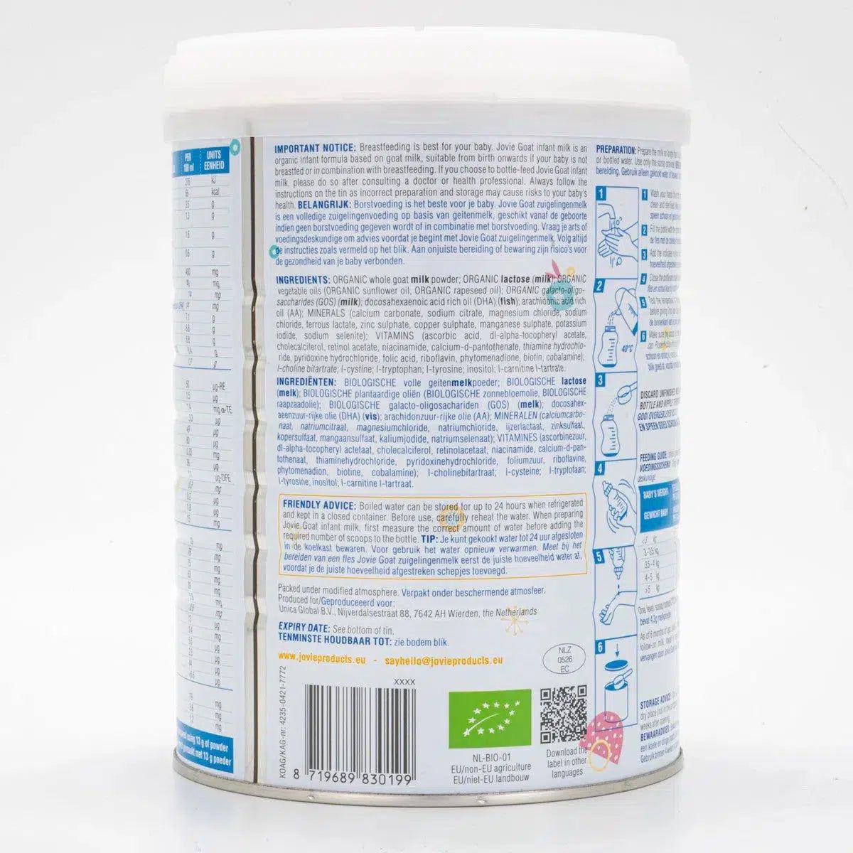 Jovie Stage 1 Organic Goat Milk Formula (800g) - 6 Cans
