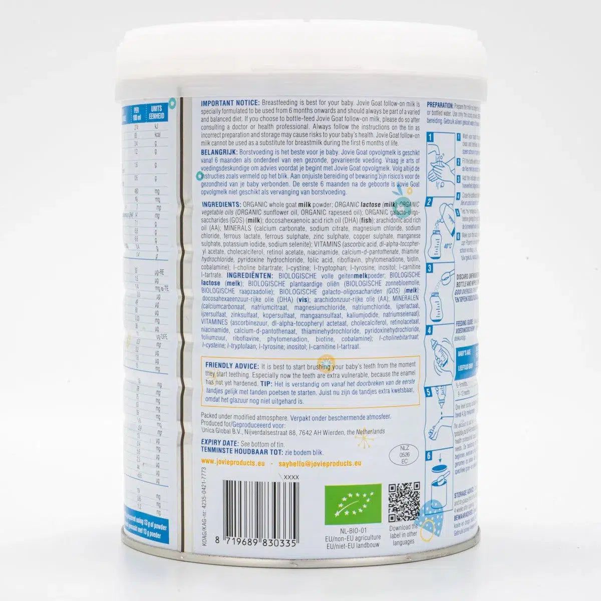 Jovie Stage 2 Organic Goat Milk Formula (800g) - 12 Cans