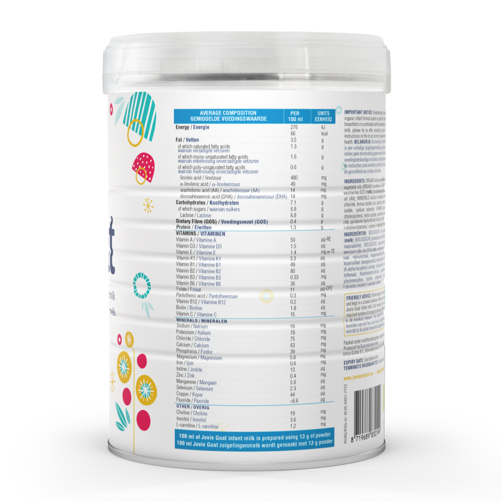 Jovie Stage 1 Organic First Infant Goat Milk Formula (800g) - 6 Tins