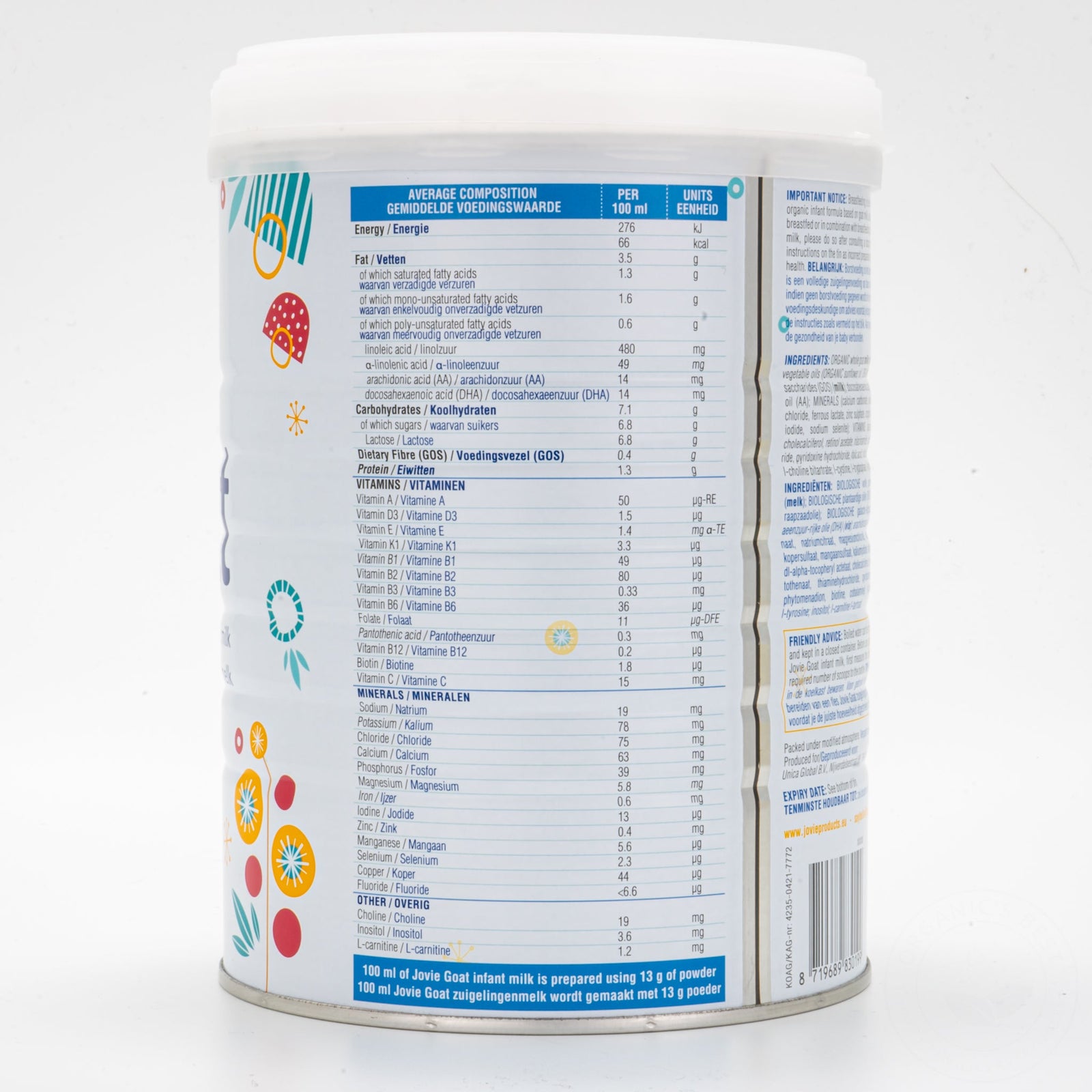 Jovie Stage 1 Organic Goat Milk Formula (800g) - 6 Cans