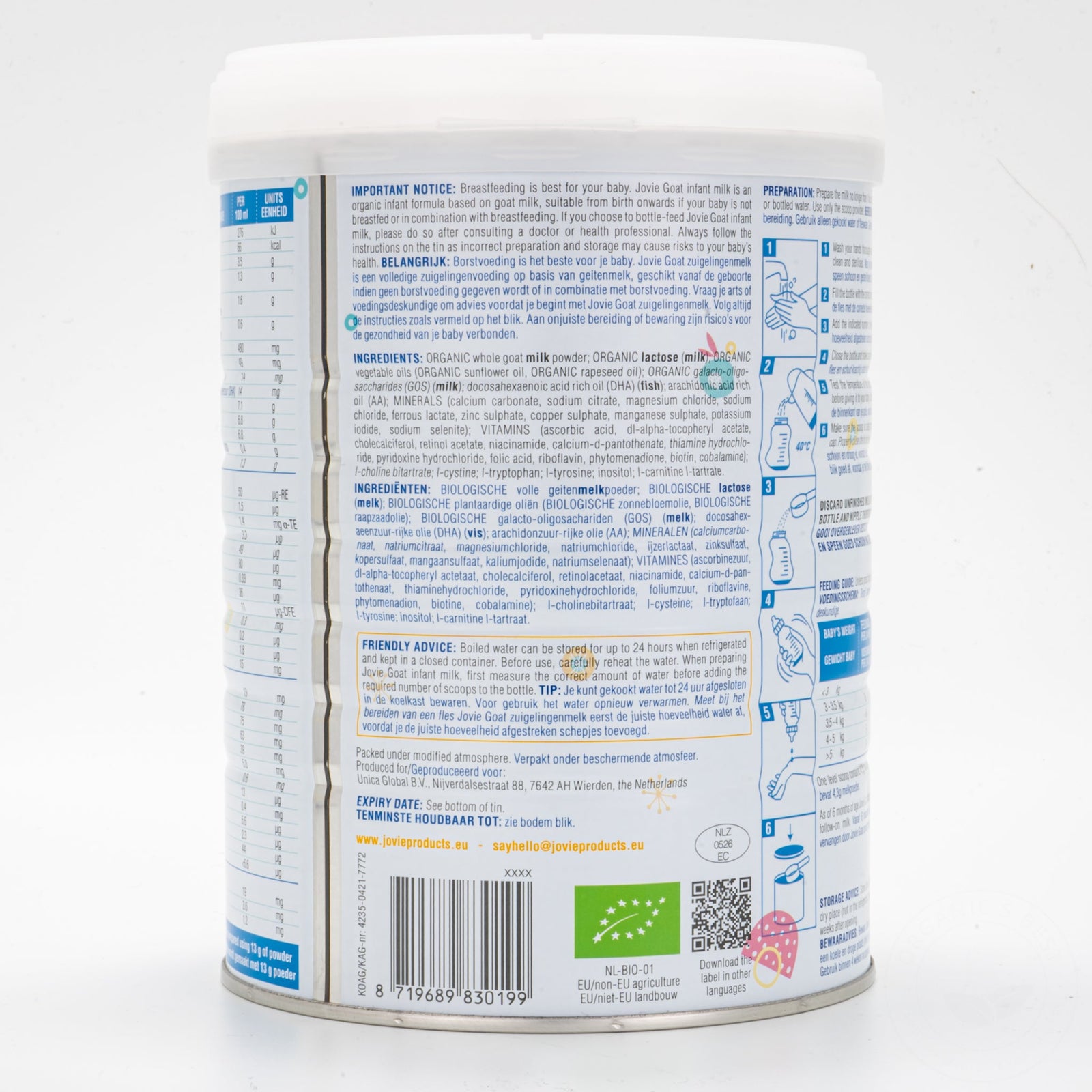 Jovie Stage 1 Organic Goat Milk Formula (800g) - 24 Cans