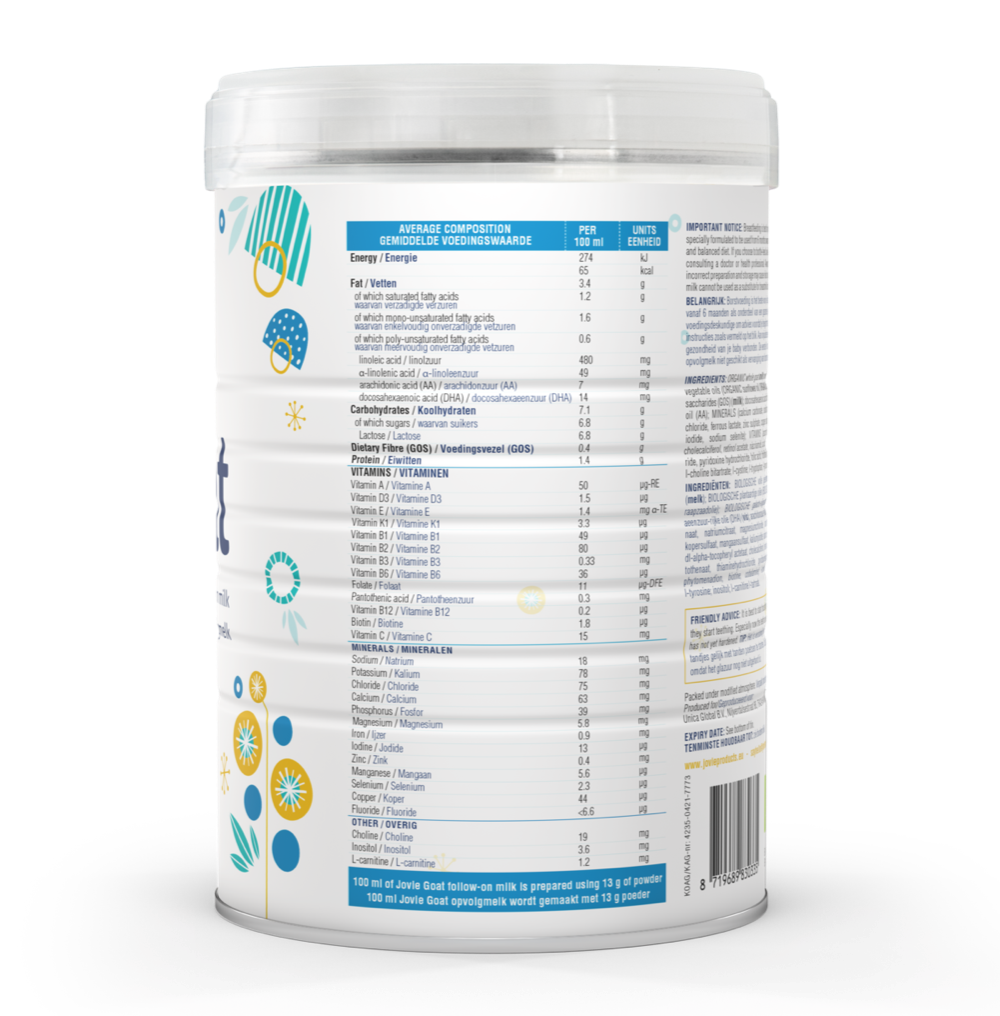 Jovie Stage 2 Organic Follow-on Goat Milk Formula (800g) - 24 Tins