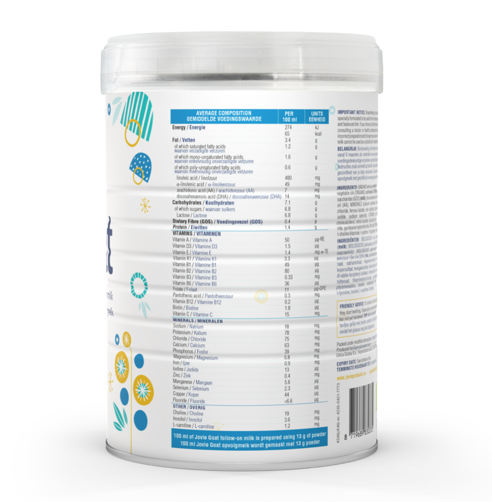 Jovie Stage 2 Organic Follow-on Goat Milk Formula (800g) - 18 Tins