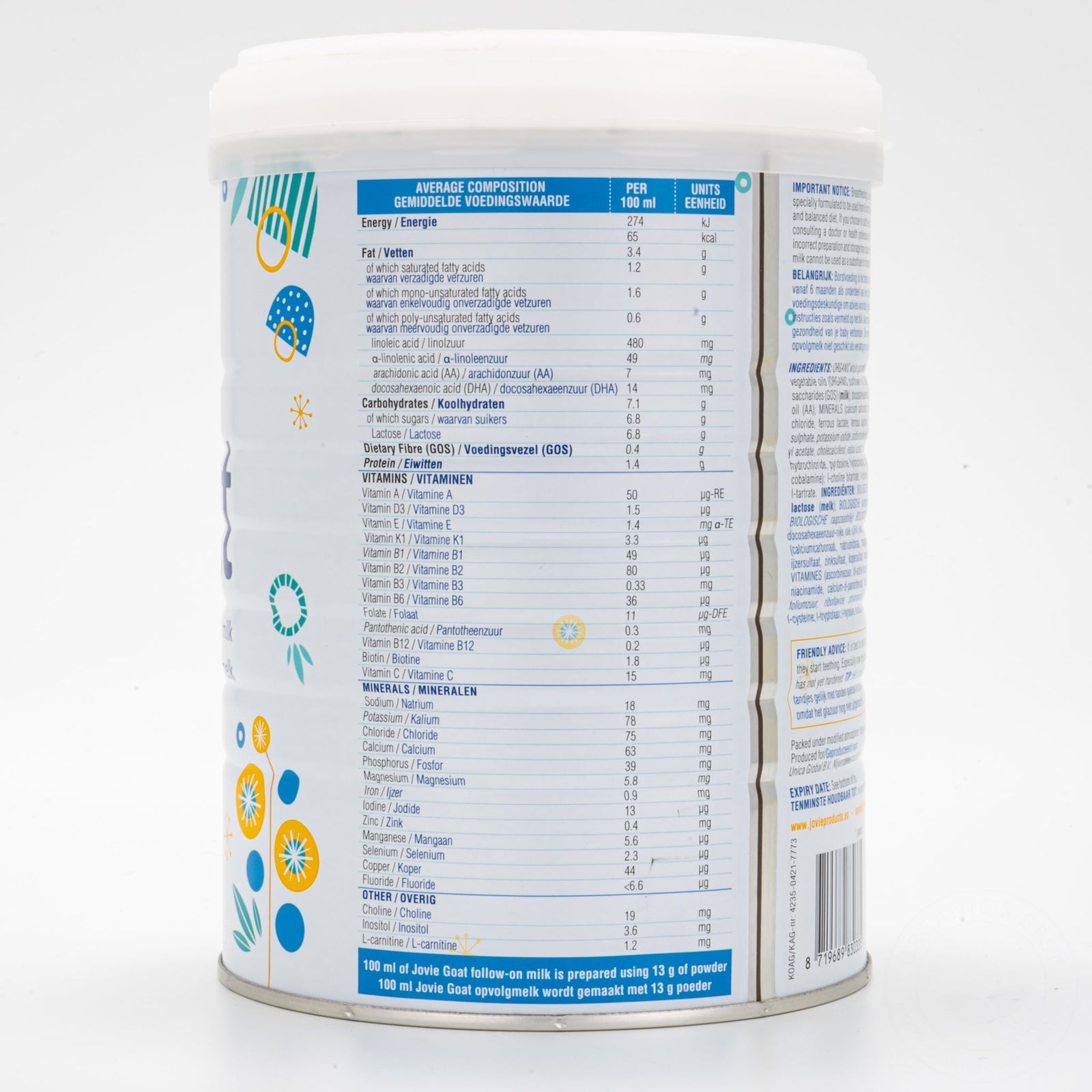 Jovie Stage 2 Organic Goat Milk Formula (800g) - 6 Cans