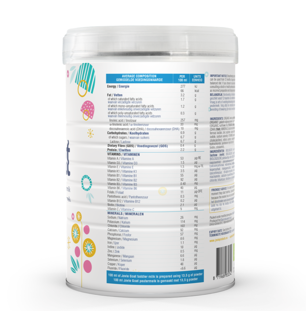 Jovie Stage 3 Organic Toddler Goat Milk Formula (800g) - 18 Tins