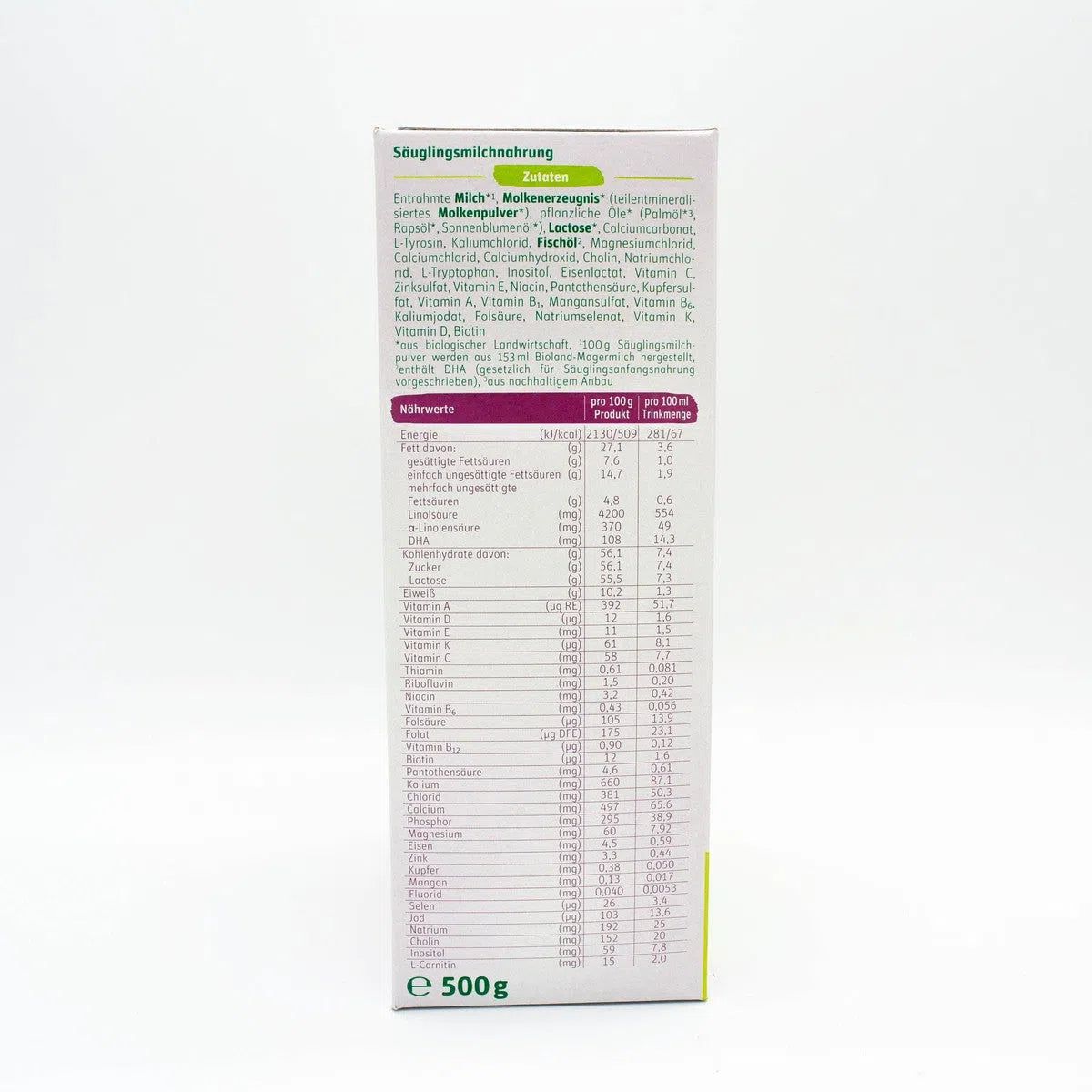 Nutrition Facts: Lebenswert Stage 1 Infant Milk Formula