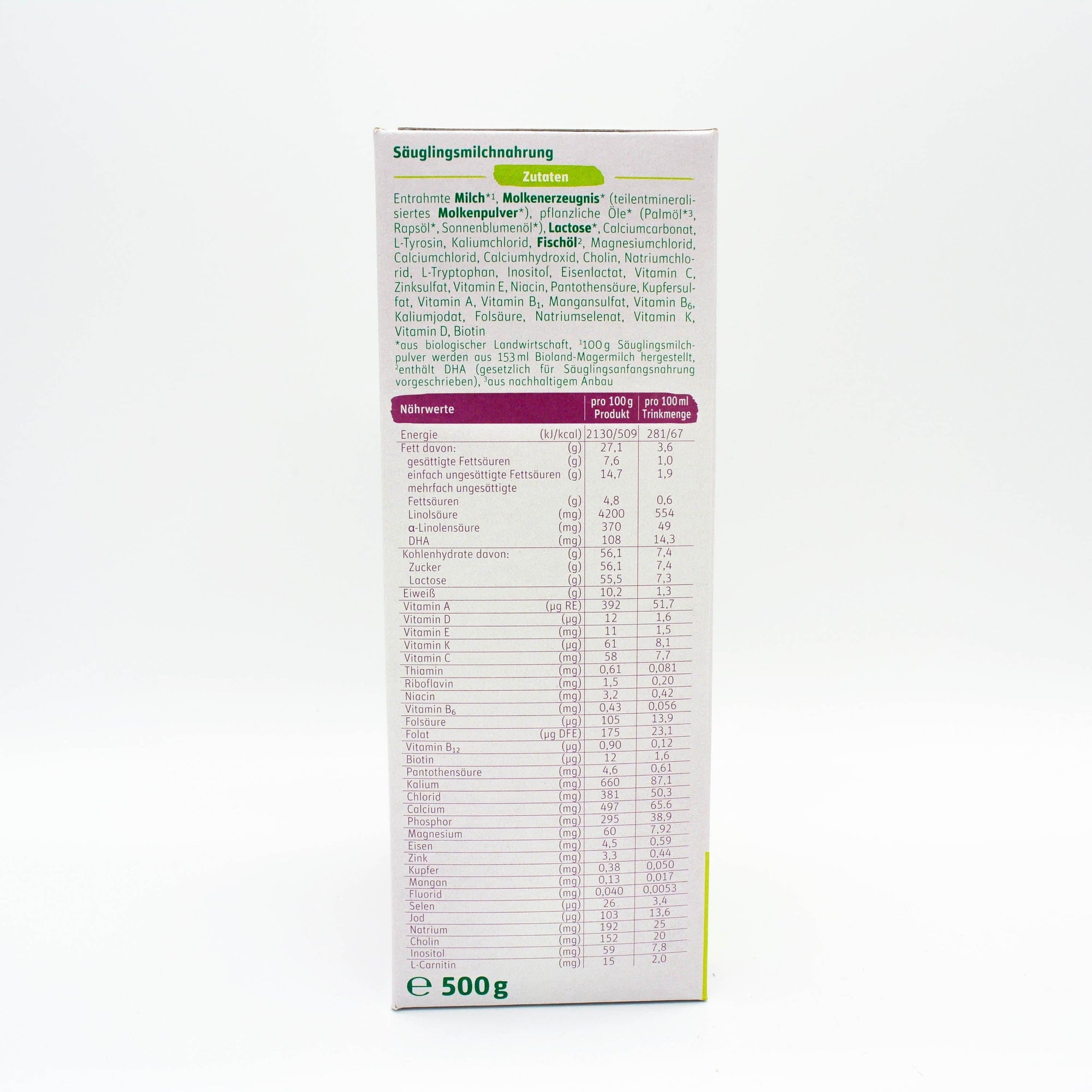Nutrition Facts: Lebenswert Stage 1 Infant Milk Formula
