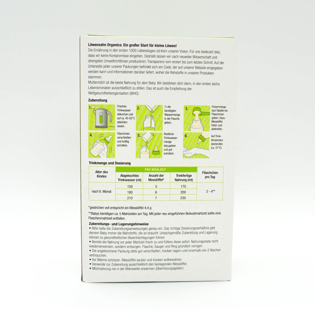 Löwenzahn Organics Stage 2 (6-12 Months) Formula | Baby Formula Preparation Instruction