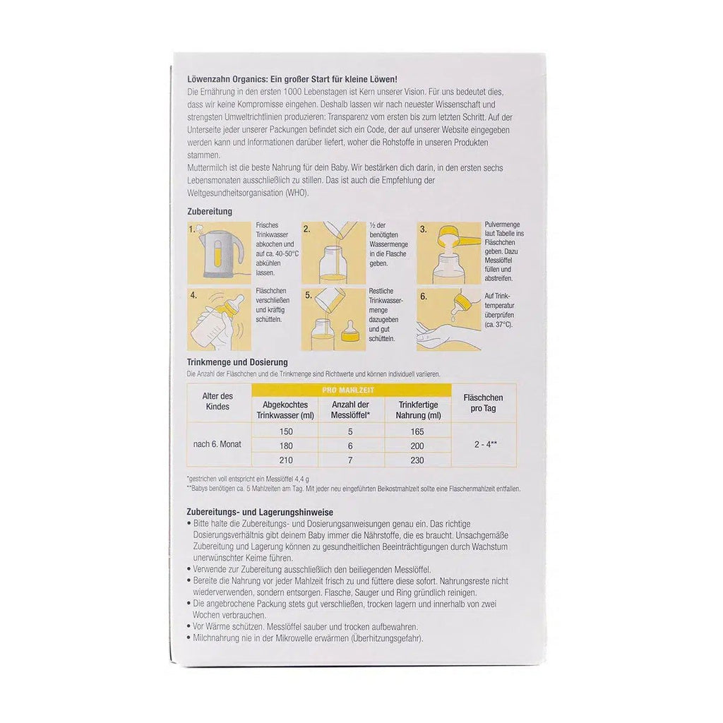 Löwenzahn Organics Goat Stage 2  | European Follow-On Baby Formula | Preparation