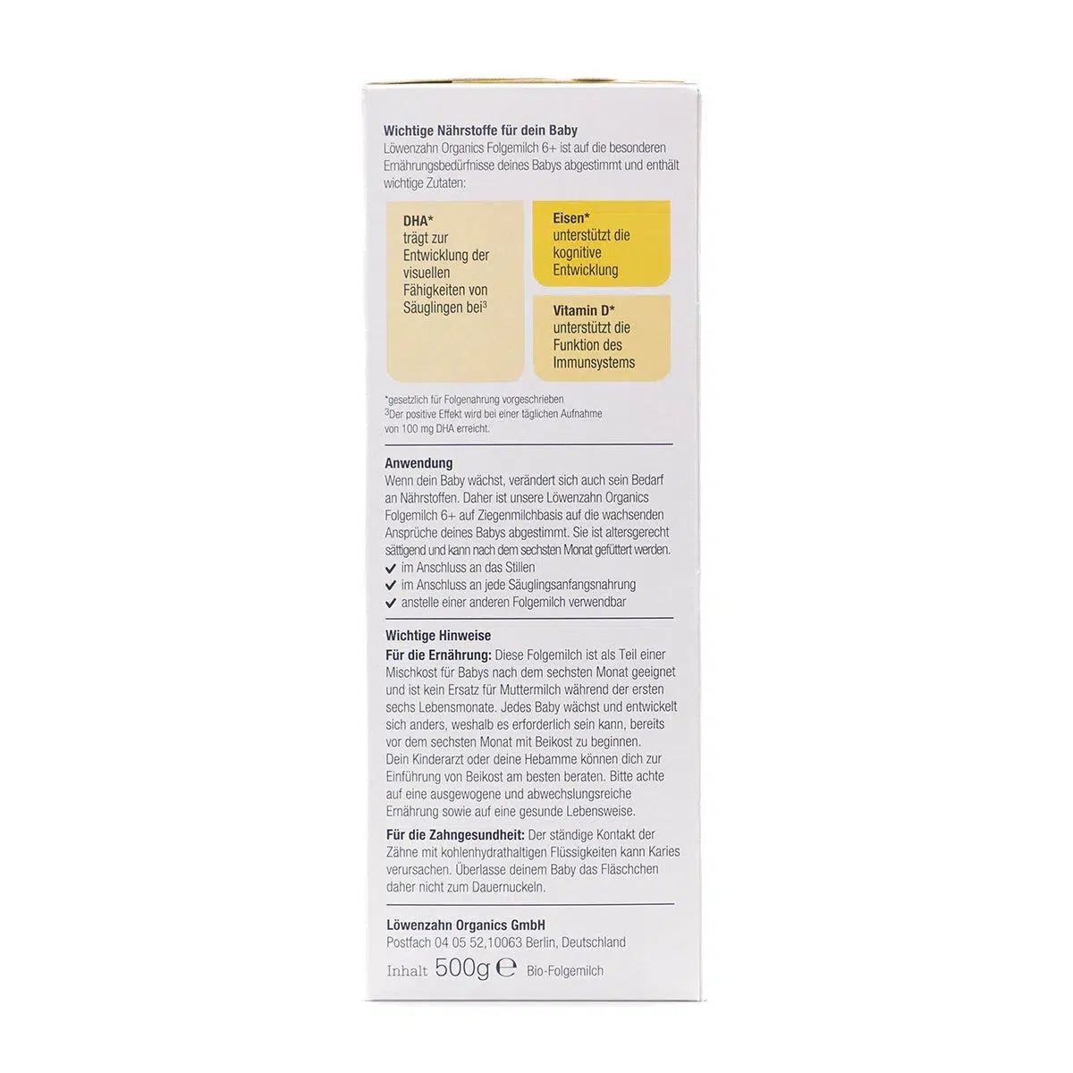 Löwenzahn Organics Goat Stage 2  | European Follow-On Baby Formula | Ingredients