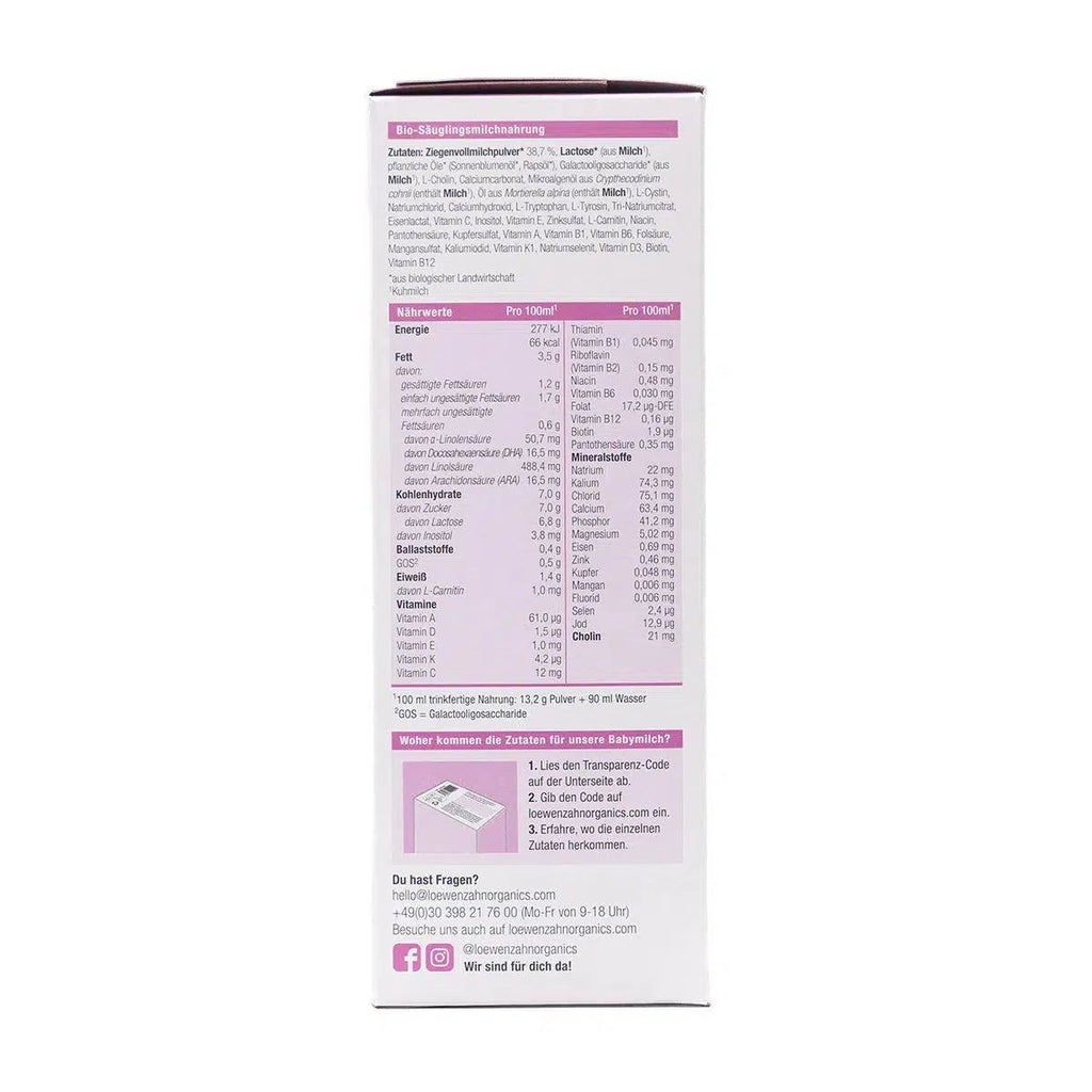 Löwenzahn Organics Goat Stage Pre | European Infant Baby Formula | Nutritional facts