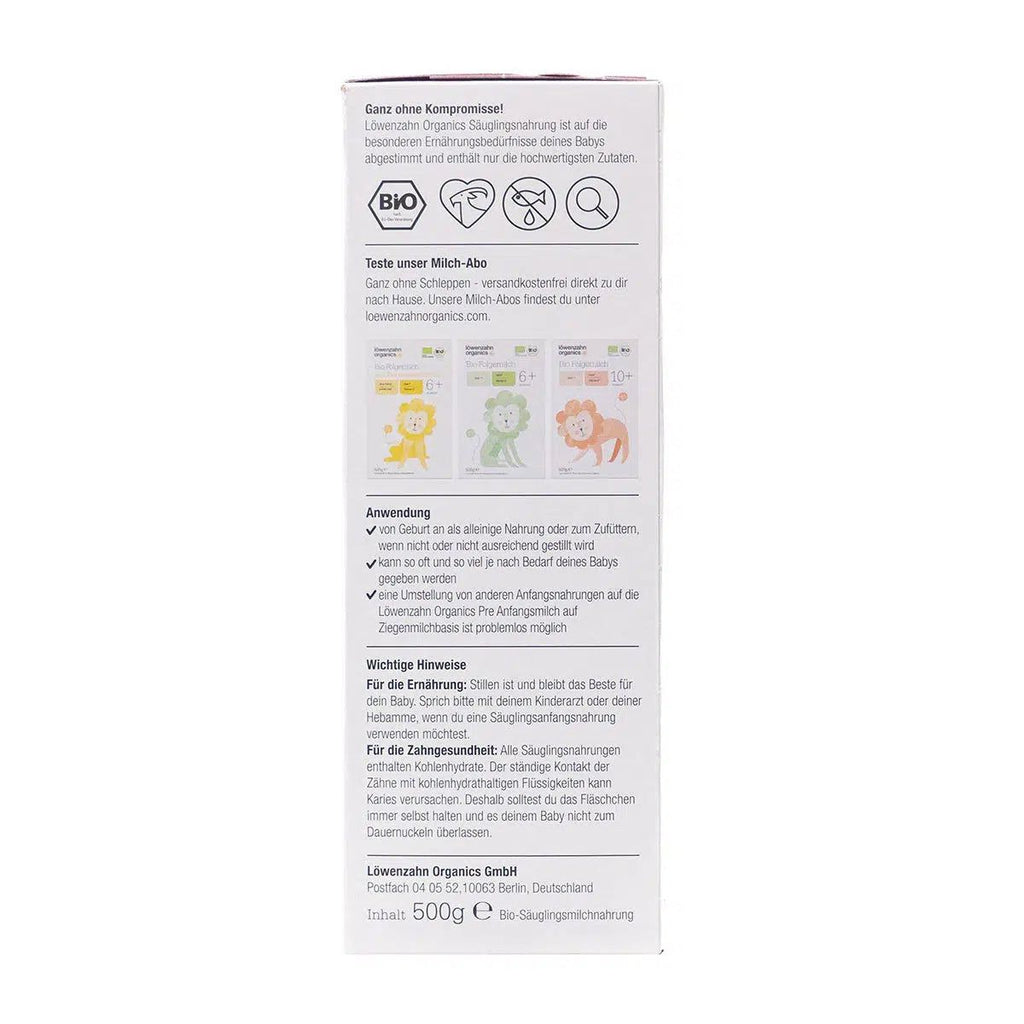 Löwenzahn Organics Goat Stage Pre | European Infant Baby Formula | Ingredients