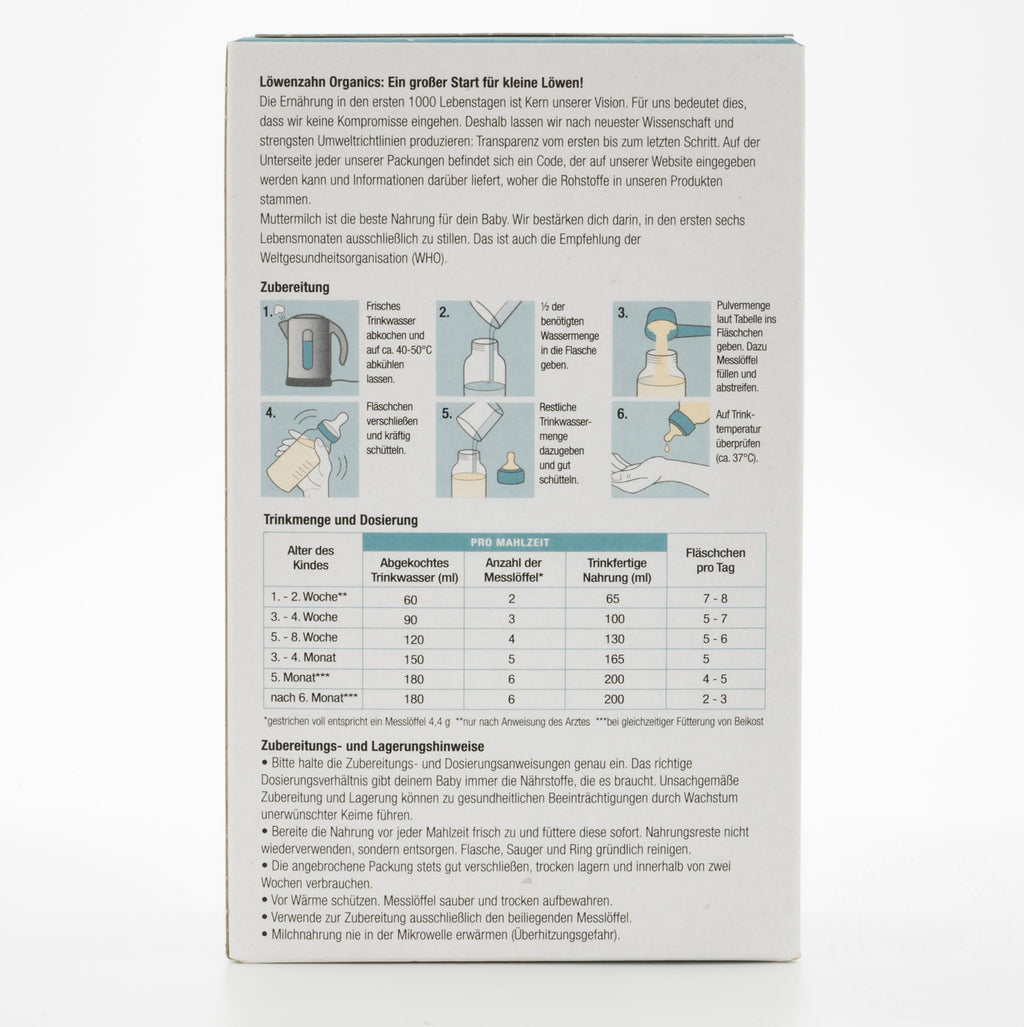 Löwenzahn Organics Stage Pre (0-6 Months) Infant Formula | Baby Formula Preparation Instruction
