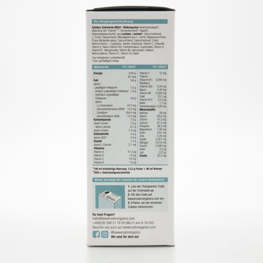 Löwenzahn Organics Stage Pre (0-6 Months) Infant Formula | Nutrition Facts
