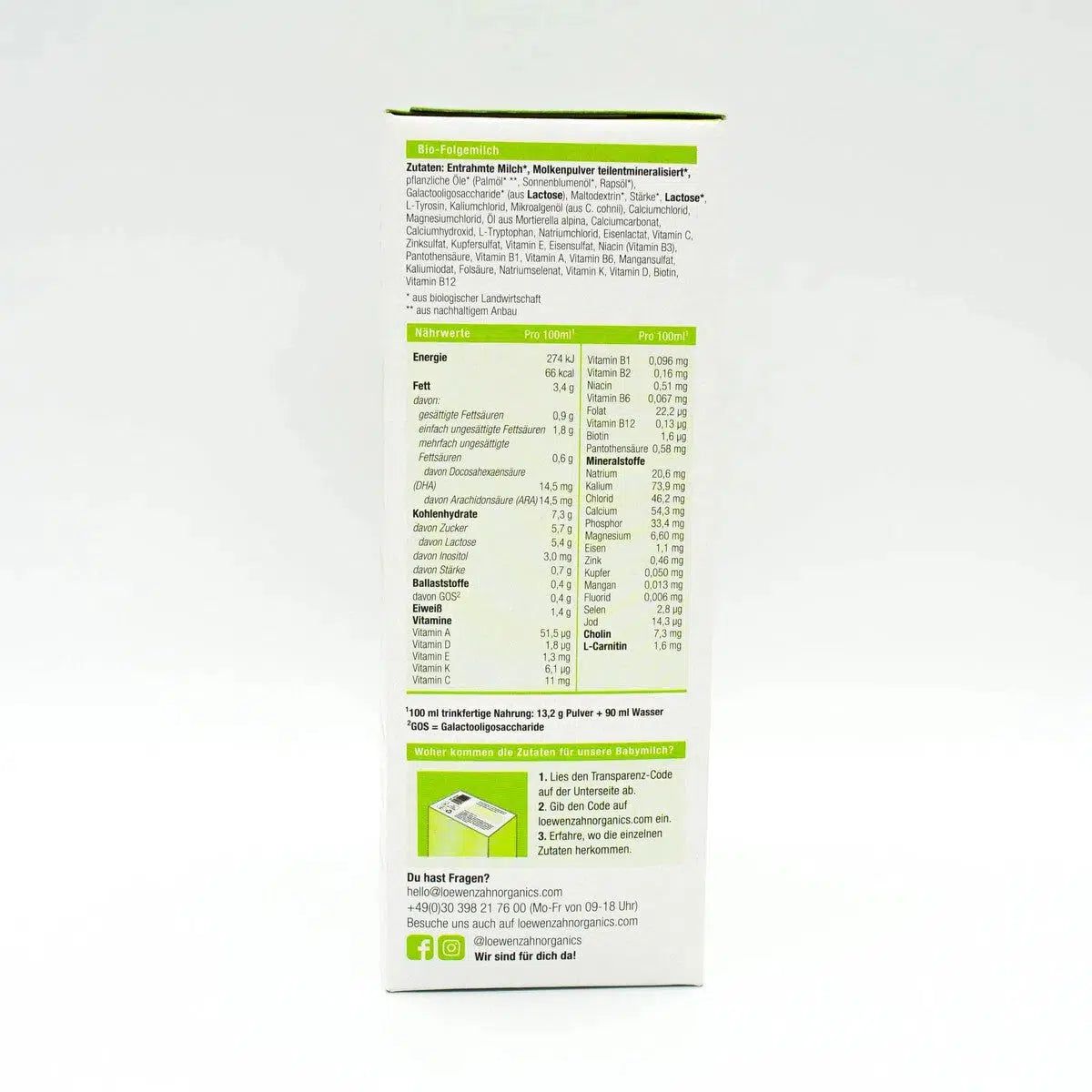 Löwenzahn Organics Stage 2 (6-12 Months) Formula | Nutrition Facts