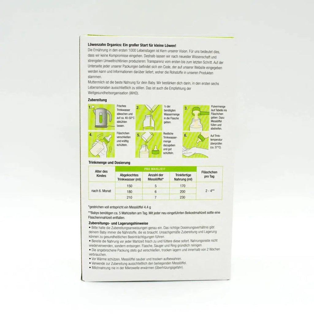 Löwenzahn Organics Stage 2 (6-12 Months) Formula | Baby Formula Preparation Instruction