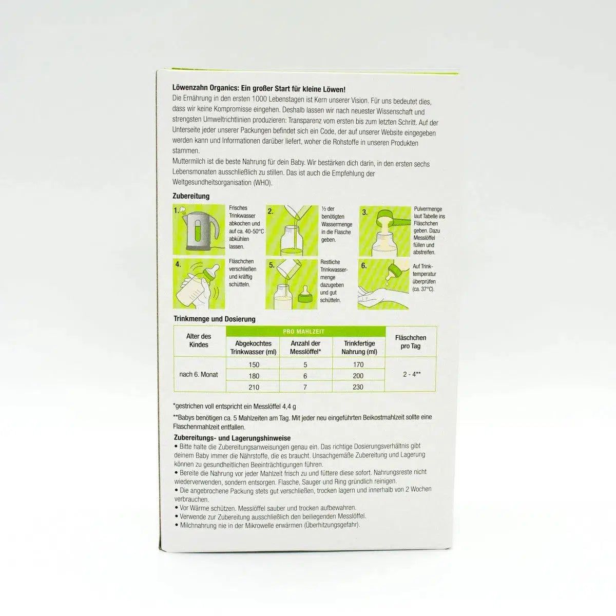 Löwenzahn Organics Stage 2 (6-12 Months) Formula | Baby Formula Preparation Instruction