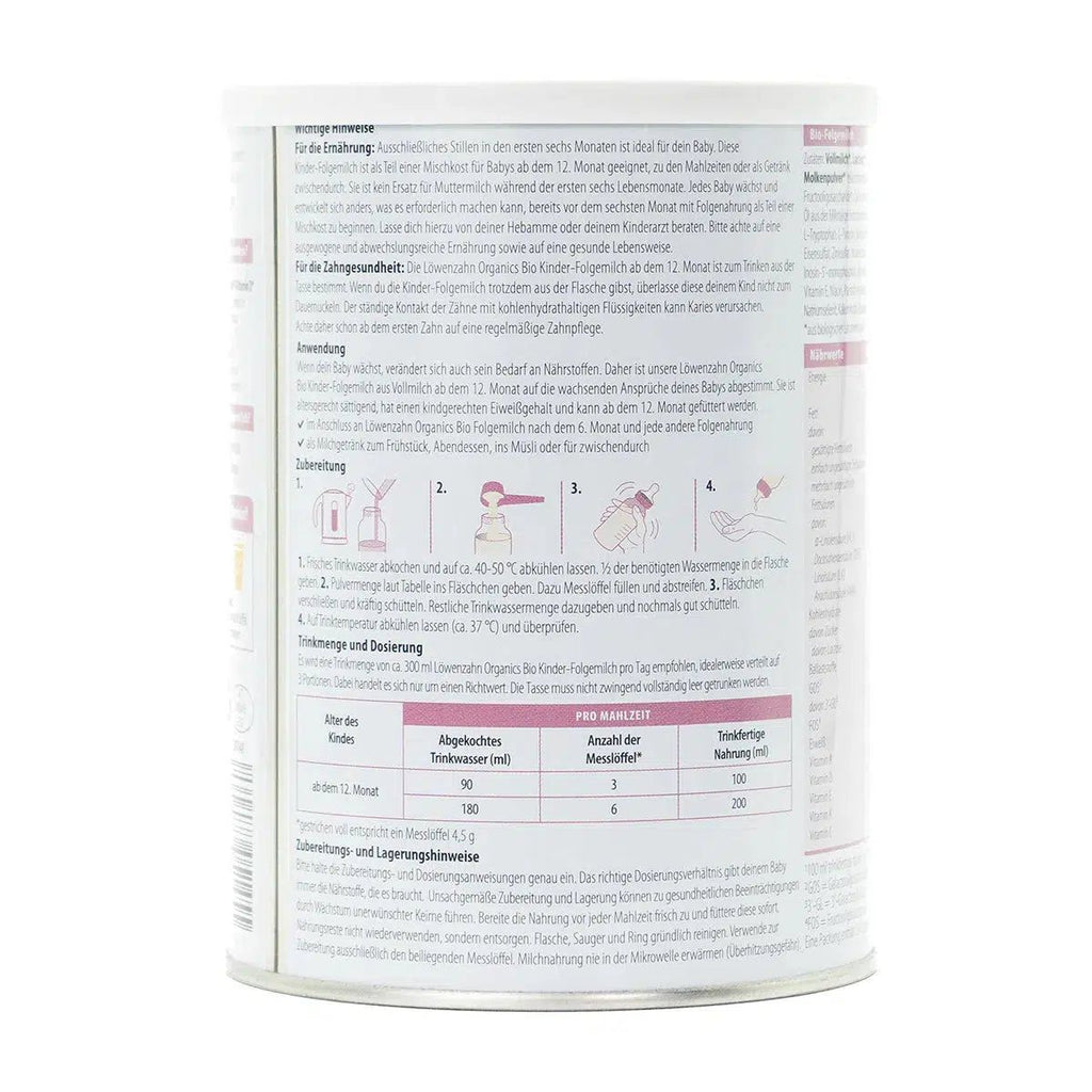 Löwenzahn Whole Cow's Milk Stage 3 | European Toddler Follow-On  Baby Formula | Preparation