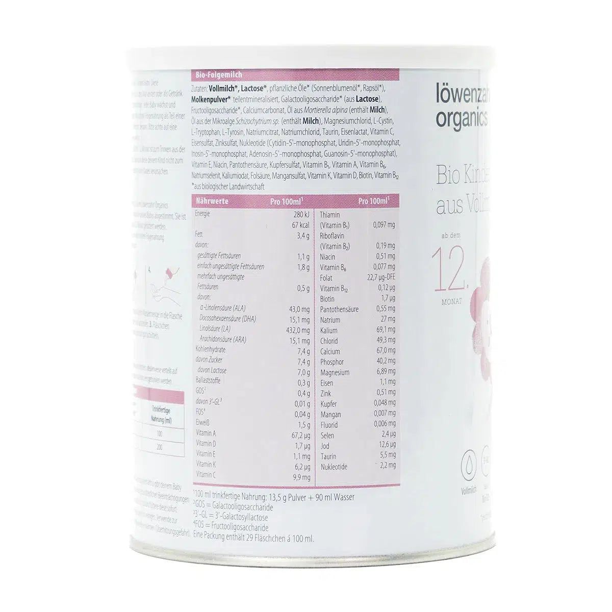 Löwenzahn Whole Cow's Milk Stage 3 | European Toddler Follow-On  Baby Formula | Nutrition facts