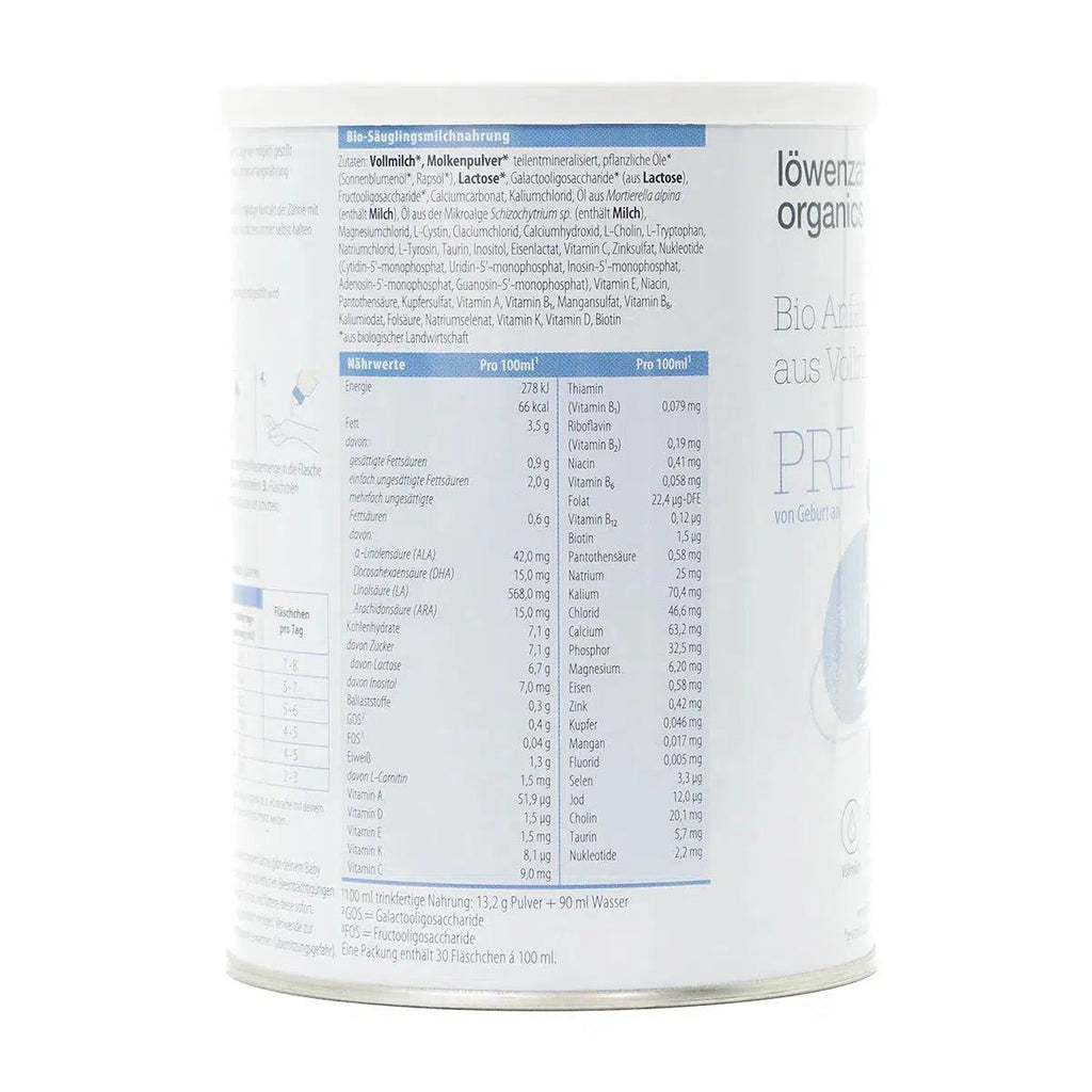 Löwenzahn Whole Cow's Milk Stage Pre | European Infant Baby Formula | Nutrition facts