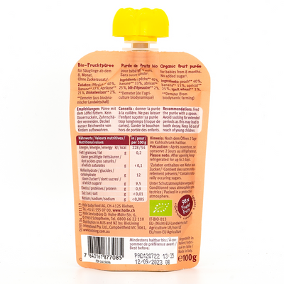 Holle Panda Peach: Peach, Apricot, Banana & Spelt (8+ Months) - Nutrition facts