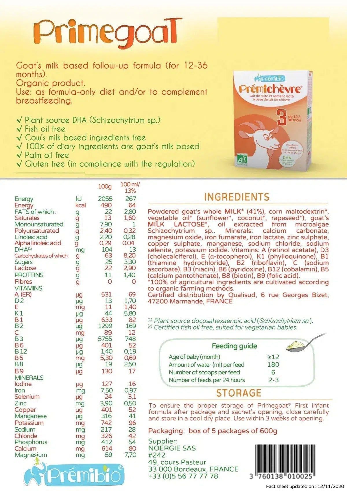 PREMIBIO GOAT STAGE 3 NUTRICIONAL VALUES
