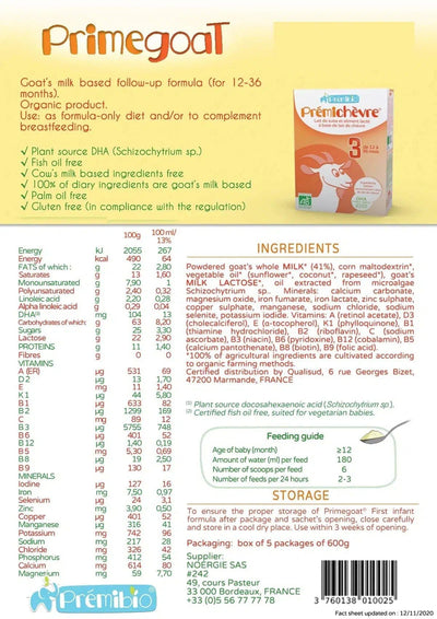 PREMIBIO GOAT STAGE 3 NUTRICIONAL VALUES