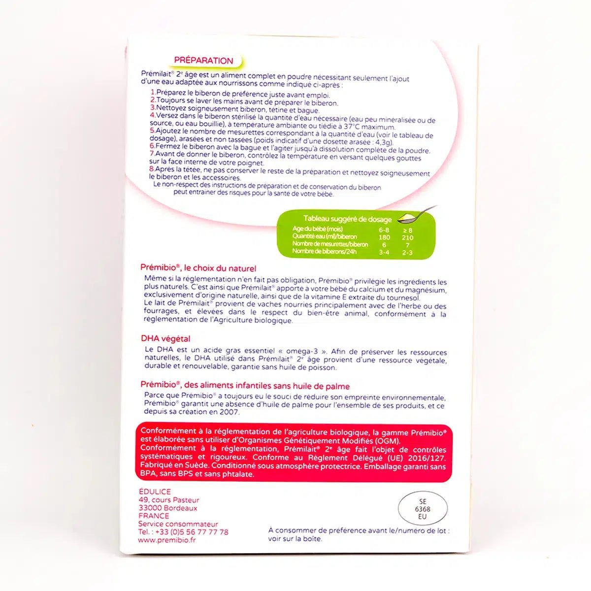 Premibio Organic Premilait Follow-on Cow Formula- Stage 2 (6 to 12 months) - (600g) - 12 Boxes