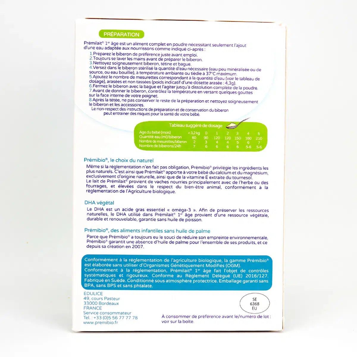 PREMIBIO COW STAGE 1 NUTRICIONAL VALUES