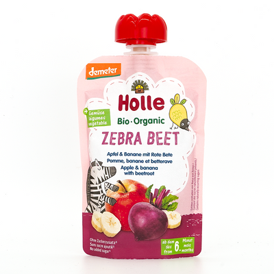 Holle Zebra Beet: Apple, Banana & Beetroot (6+ Months) | Organic Baby Pouch