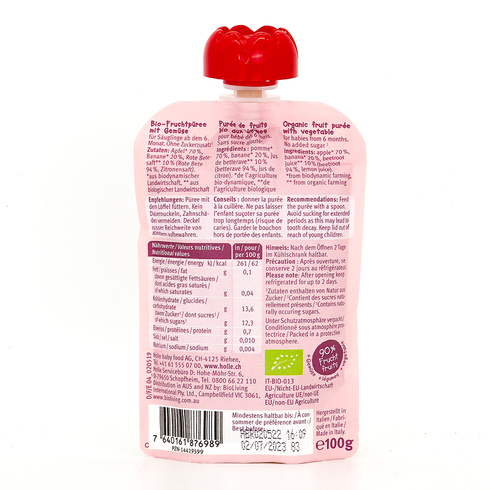 Holle Zebra Beet: Apple, Banana & Beetroot (6+ Months) | Nutrition facts