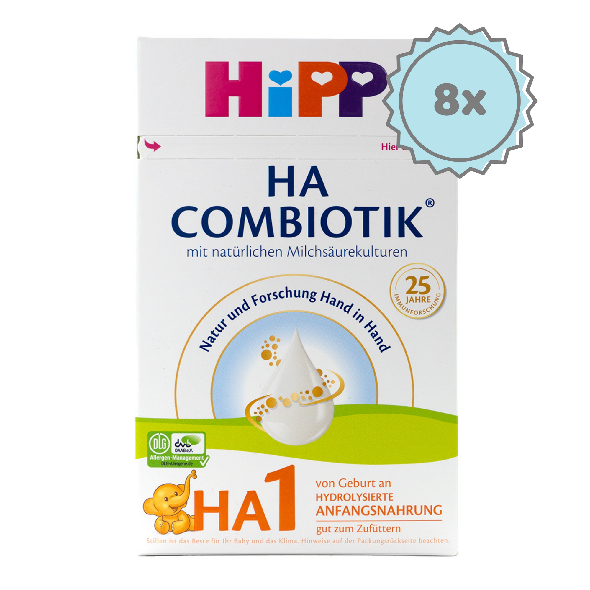 HiPP HA Stage 1 Hypoallergenic Combiotic Formula | Organic European Baby Formula | 8 boxes