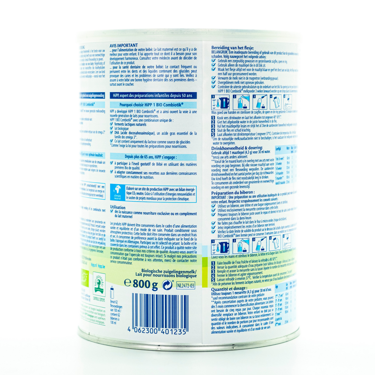 HiPP Dutch Stage 1 Combiotic Infant Formula | Nutrition Facts
