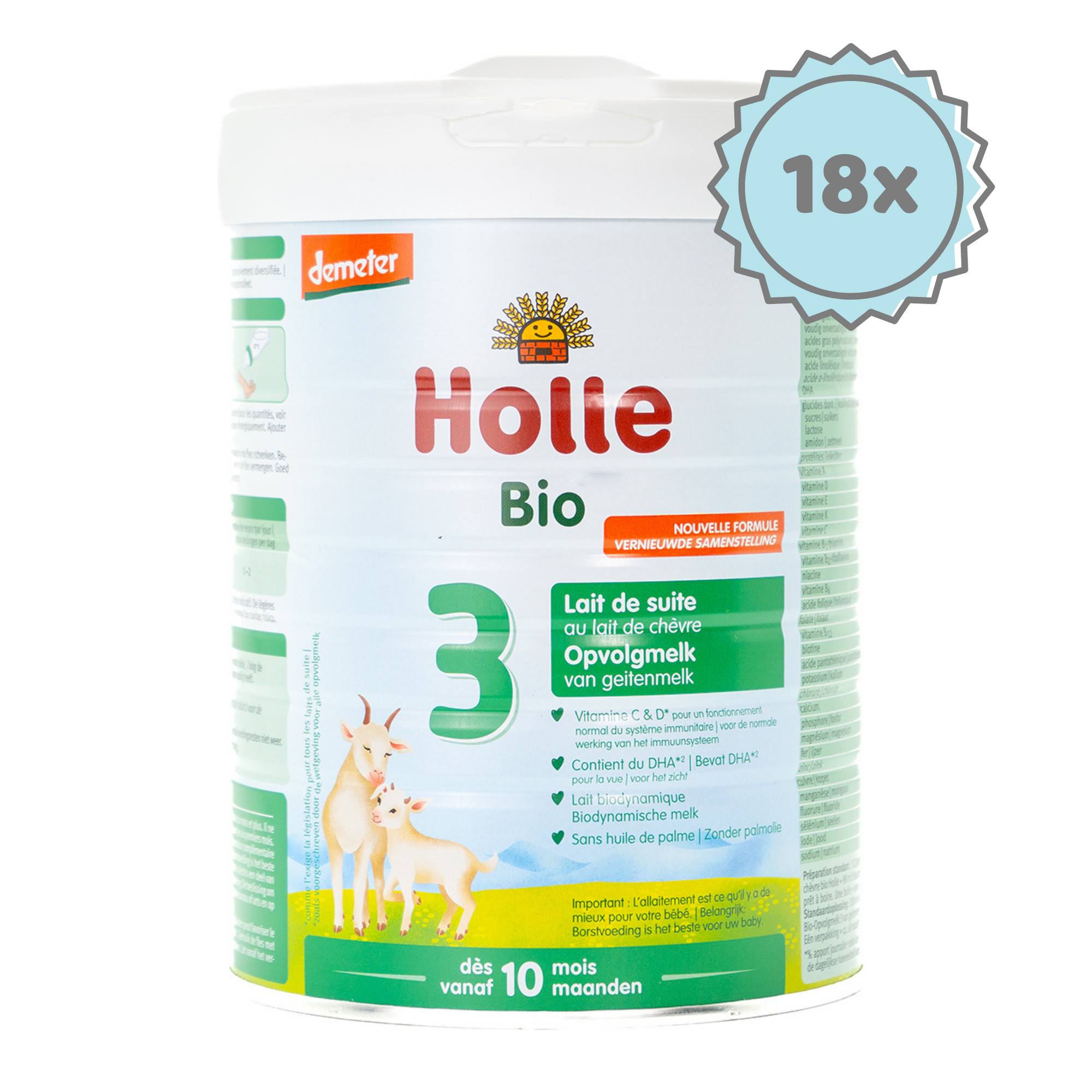 Holle Stage 3 (10+ Months) Goat Milk Formula: Dutch Version | Organic European Baby Formula | 18 cans